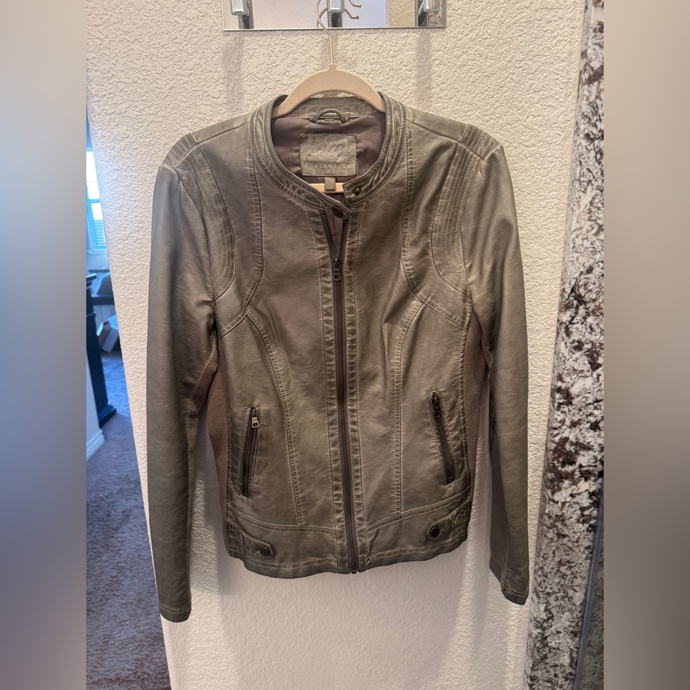 Women's Gray-Green Vegan Leather Bomber Jacket